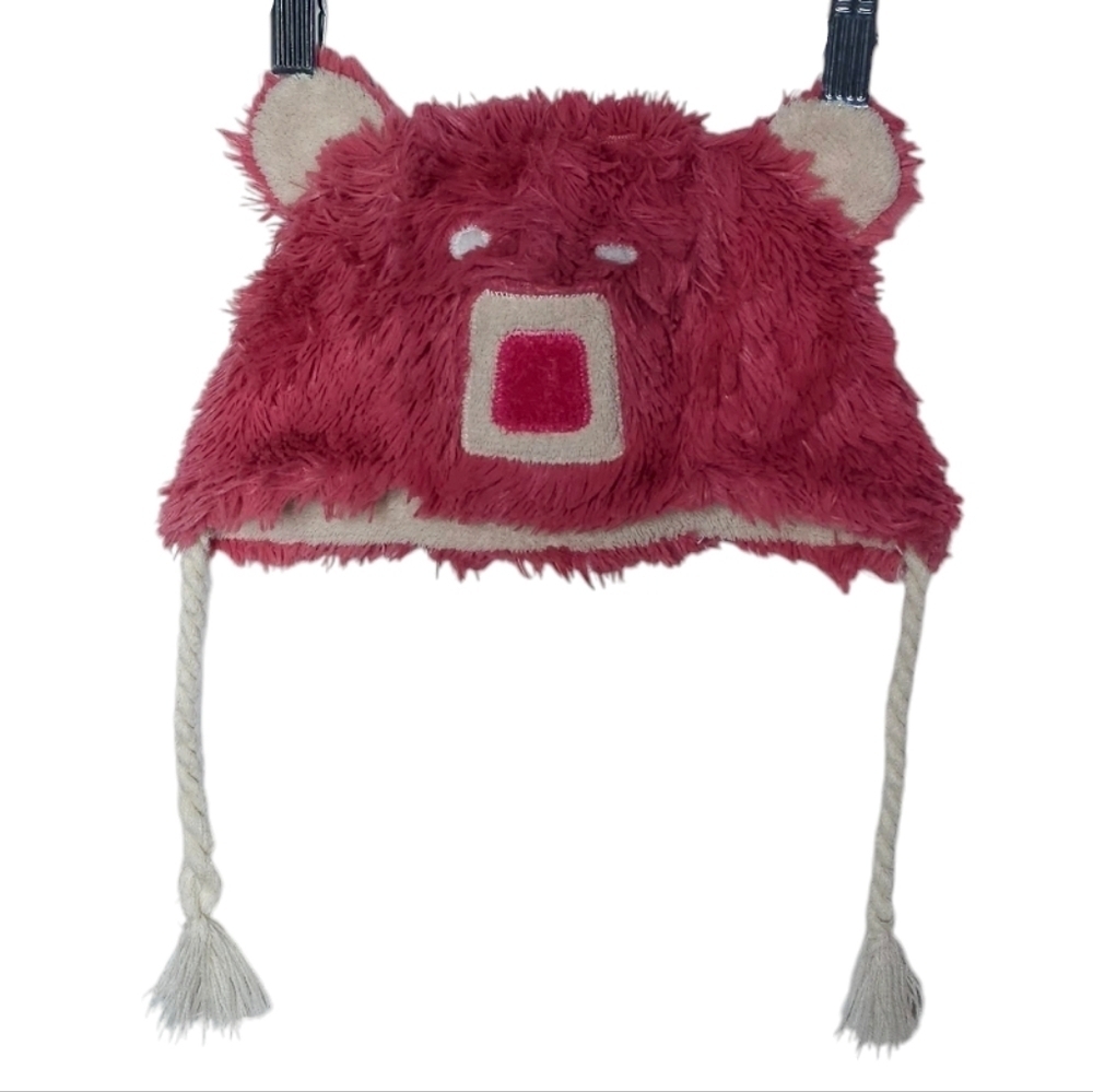 FREE w Jacket Purchas Hatley Pink Faux Fur Teddy Bear Hat w Braided Ties age 2-3